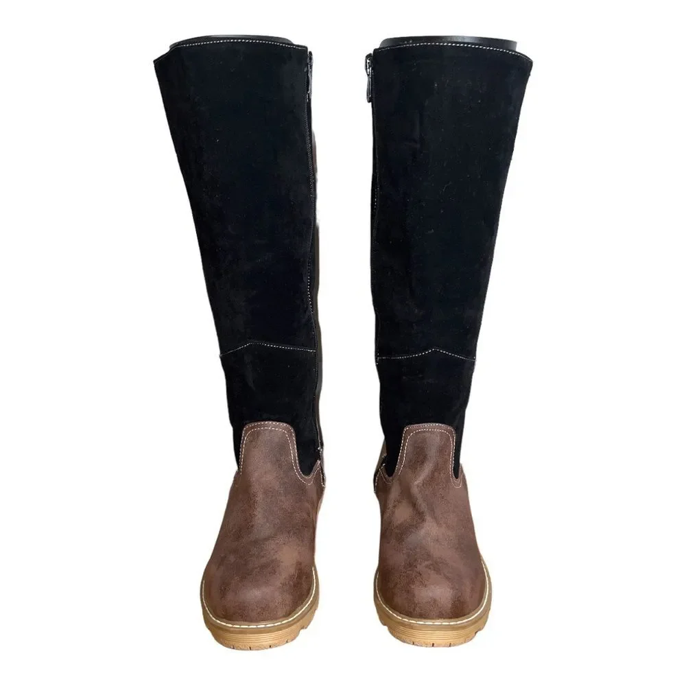 Women’s Over-the-Knee Two-Tone Suede & Leather Boots - Black and Brown